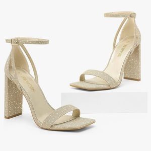 Gold Shimmer Chunky Block Women’s Open Toe High Heel Sandals